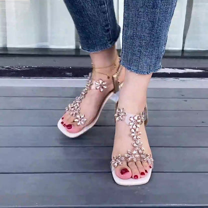 Blomster Rhinestone Chunky Heel Sandals