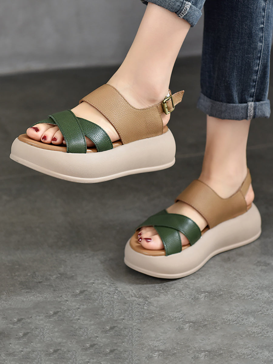 Sommer Colorblock-platformsandal i læder til kvinder