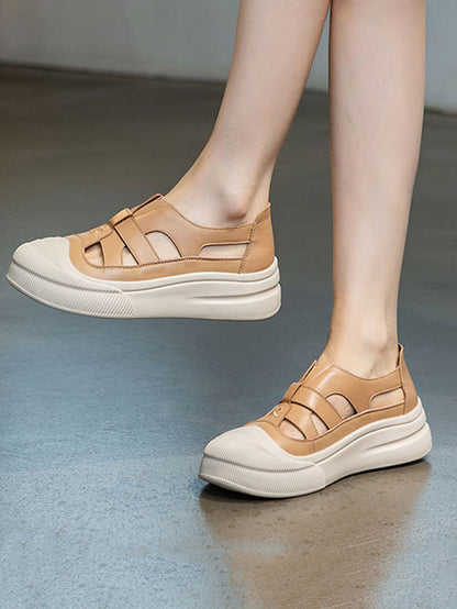 Casual sommer læder splejset udskæring sandal sko