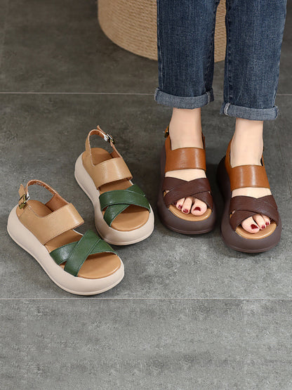 Sommer Colorblock-platformsandal i læder til kvinder