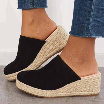 Fashion Suede Closed Toe Slip On Backless Wedge Heels