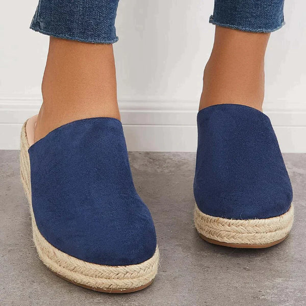 Fashion Suede Closed Toe Slip On Backless Wedge Heels