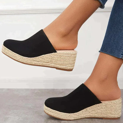 Fashion Suede Closed Toe Slip On Backless Wedge Heels