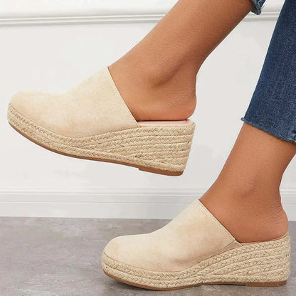 Fashion Suede Closed Toe Slip On Backless Wedge Heels