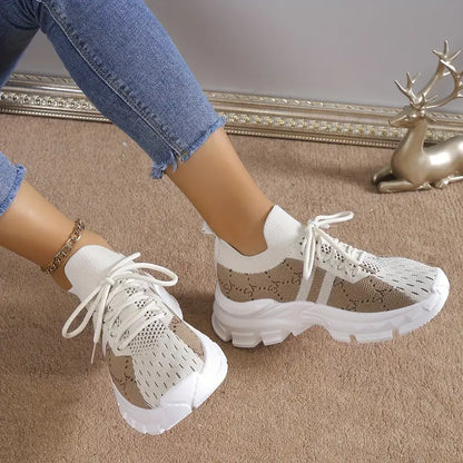 Letter Pattern Lace-up Fashion Chunky Sneakers til kvinder