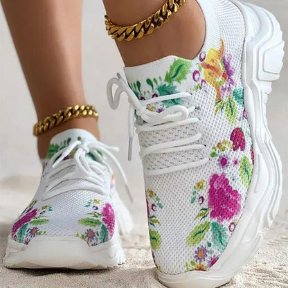 Blomsterprint med snørebånd Åndbare ortopædiske sneakers