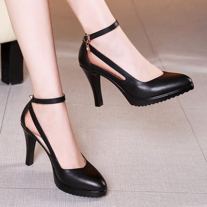 Kvinder Round Toe Casual Ankle Strap Buckle Pumps Shoes Block Heel