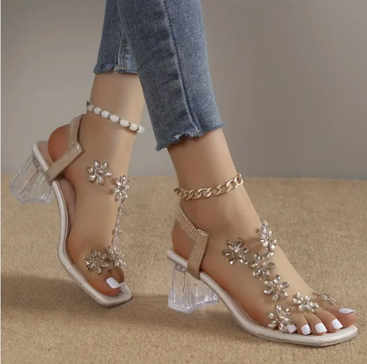 Blomster Rhinestone Chunky Heel Sandals