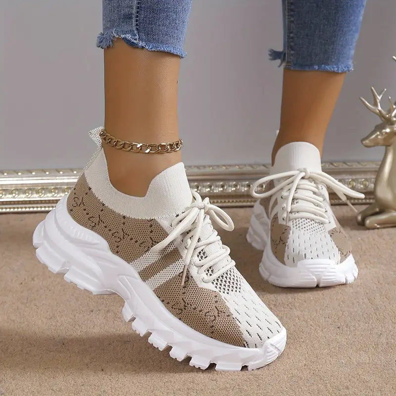 Letter Pattern Lace-up Fashion Chunky Sneakers til kvinder