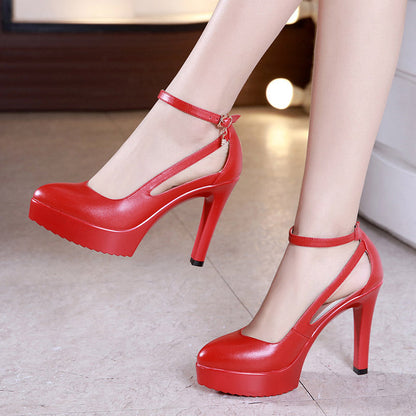 Kvinder Round Toe Casual Ankle Strap Buckle Pumps Shoes Block Heel