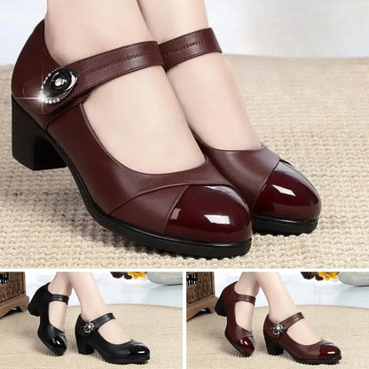 Women Fashion Sweet Black High Quality Round Toe Buckle Strap Office Heel