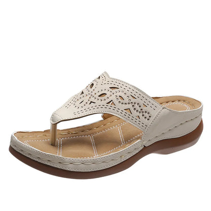 Ortopædiske flip-flops til kvinder Thong-sandaler Boho Flat Low Wedge Slippers