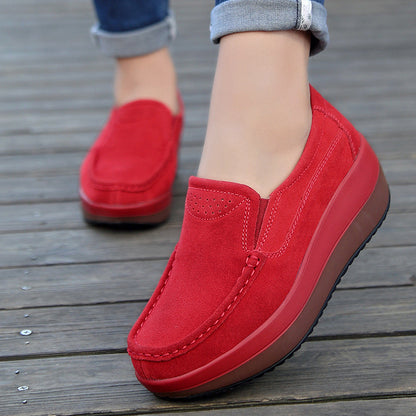 Women Large Size Rocker Sole Platform Shoes Wedge Suede Slip On Casual Loafers