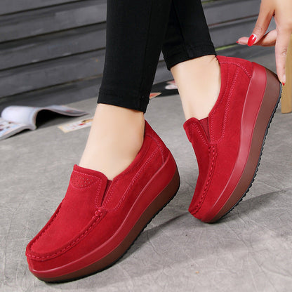 Women Large Size Rocker Sole Platform Shoes Wedge Suede Slip On Casual Loafers