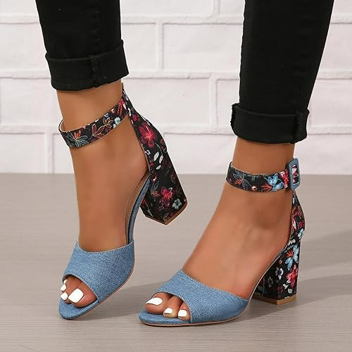 Peep Toe-sandaler med blomsterprint til kvinder