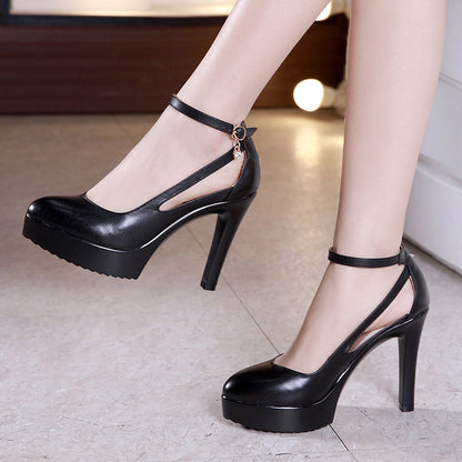 Kvinder Round Toe Casual Ankle Strap Buckle Pumps Shoes Block Heel