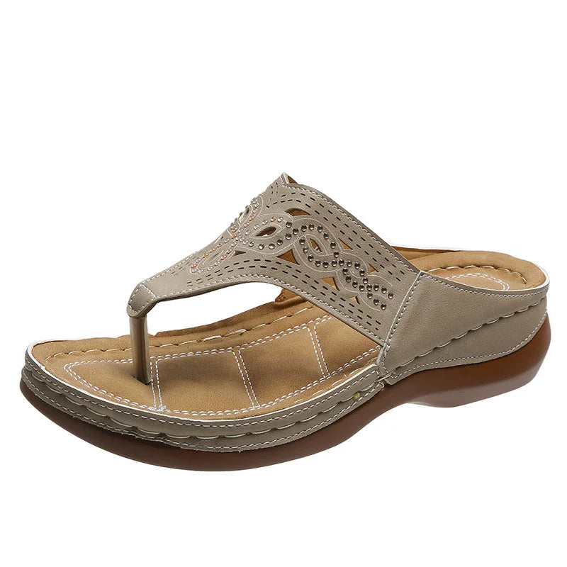 Ortopædiske flip-flops til kvinder Thong-sandaler Boho Flat Low Wedge Slippers