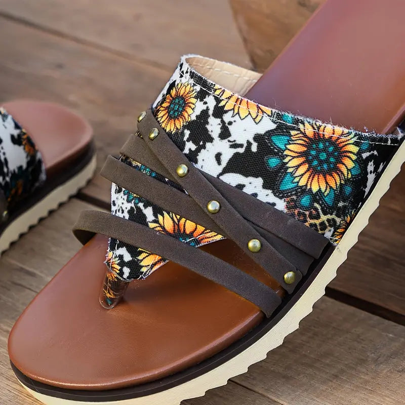 Chanclas de mujer con estampado de girasoles