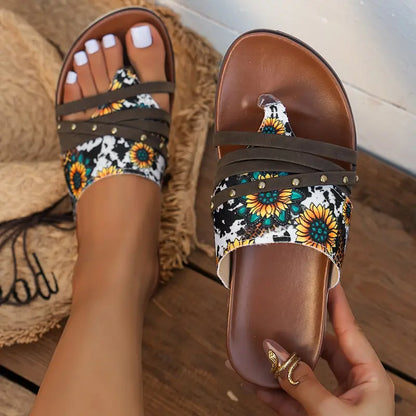 Chanclas de mujer con estampado de girasoles