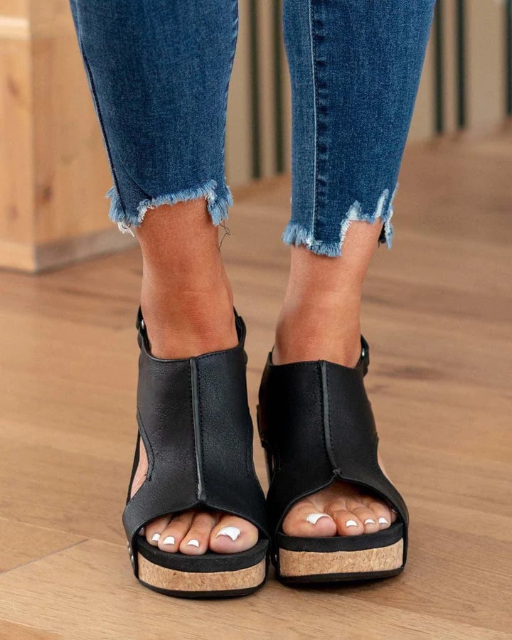 Casual Open Toe Wedge Sandals til kvinder med ankelremslukning