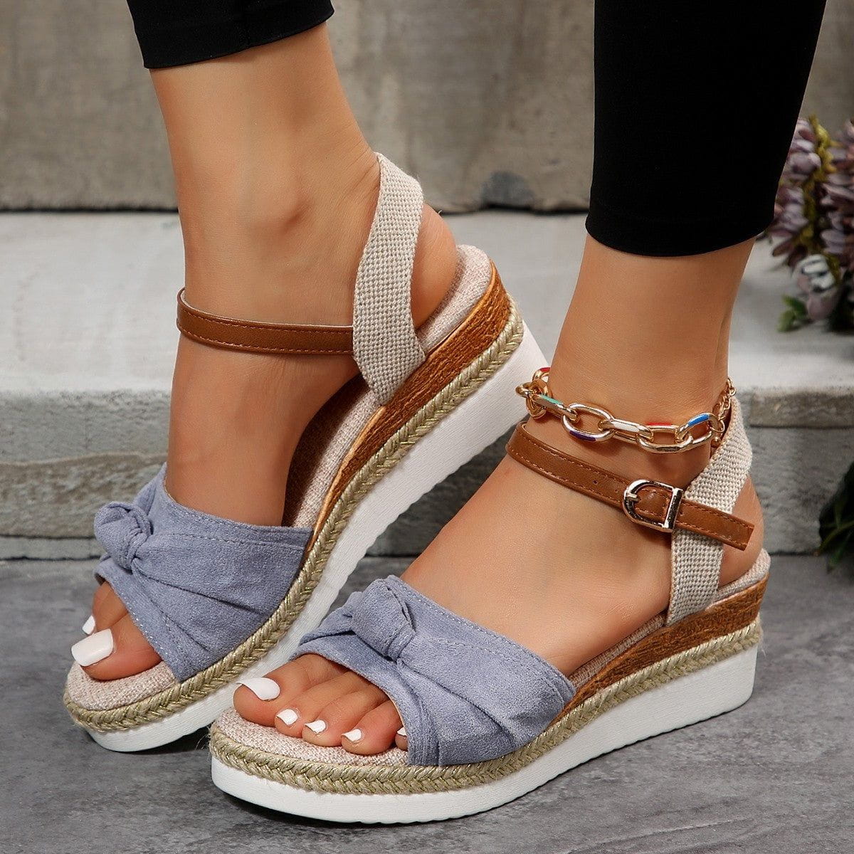 Espadrille-sandaler med knudedekoration