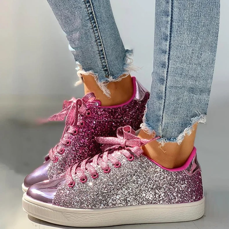 Glitter casual sneakers til kvinder