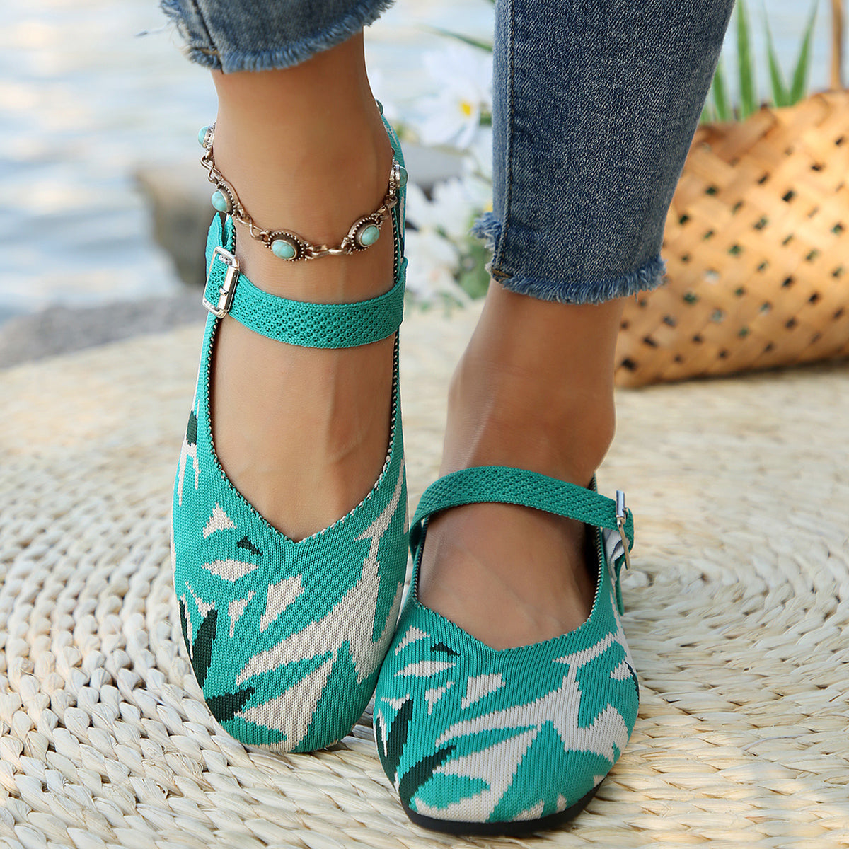 Printed Round Toe Flat Slip-Ons