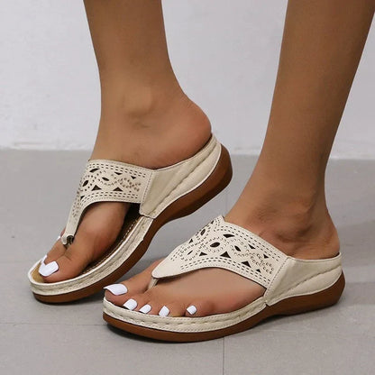 Ortopædiske flip-flops til kvinder Thong-sandaler Boho Flat Low Wedge Slippers