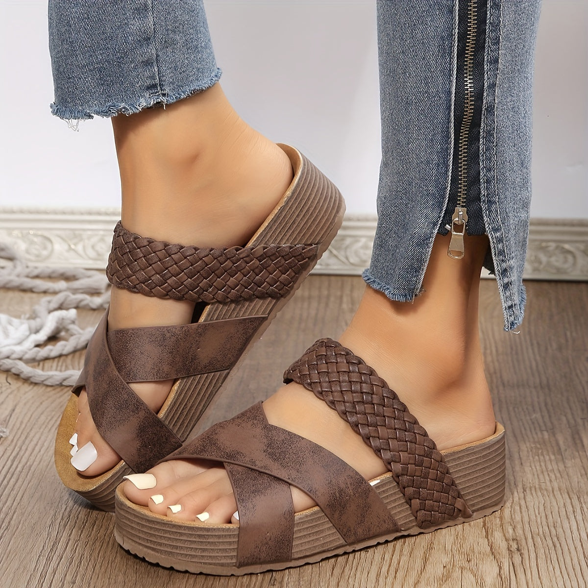 Flettet detalje Criss Cross Platform Slippers