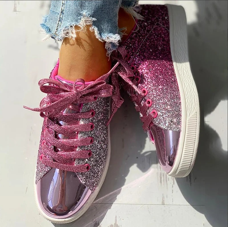 Glitter casual sneakers til kvinder