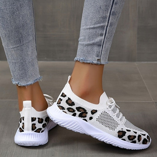 Sneakers i mesh med leopardprint til kvinder