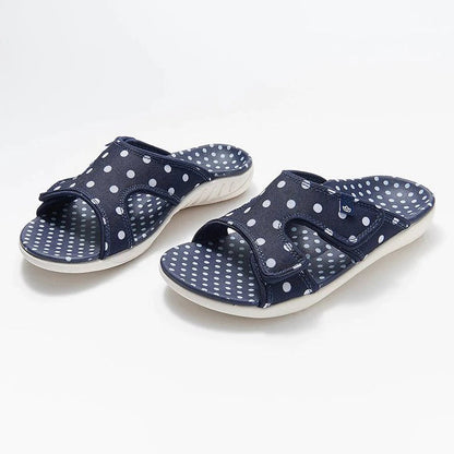 Polka Dot Print Open Toe Hook Loop Flat Sandals