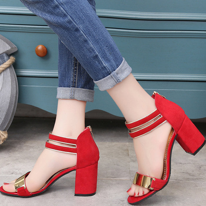 Chunky Heel Ankle Strap Open-Toe Sandals