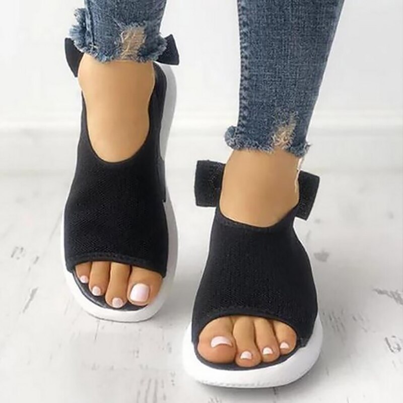 Mesh Peep Toe Chunky Sandaler Sort