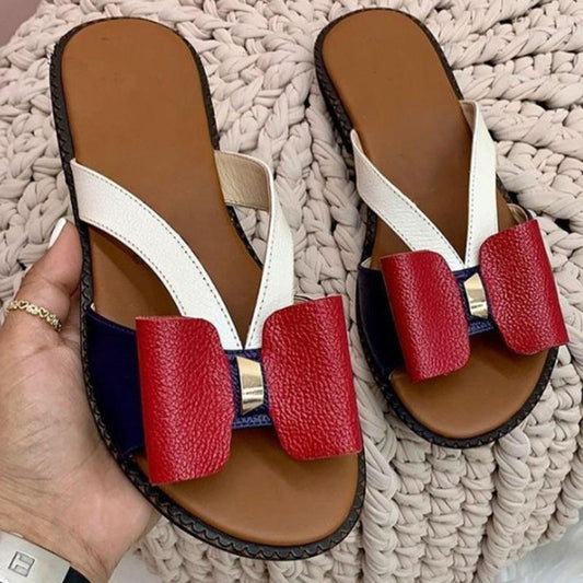 Casual Color Splicing Bow Round Sandals