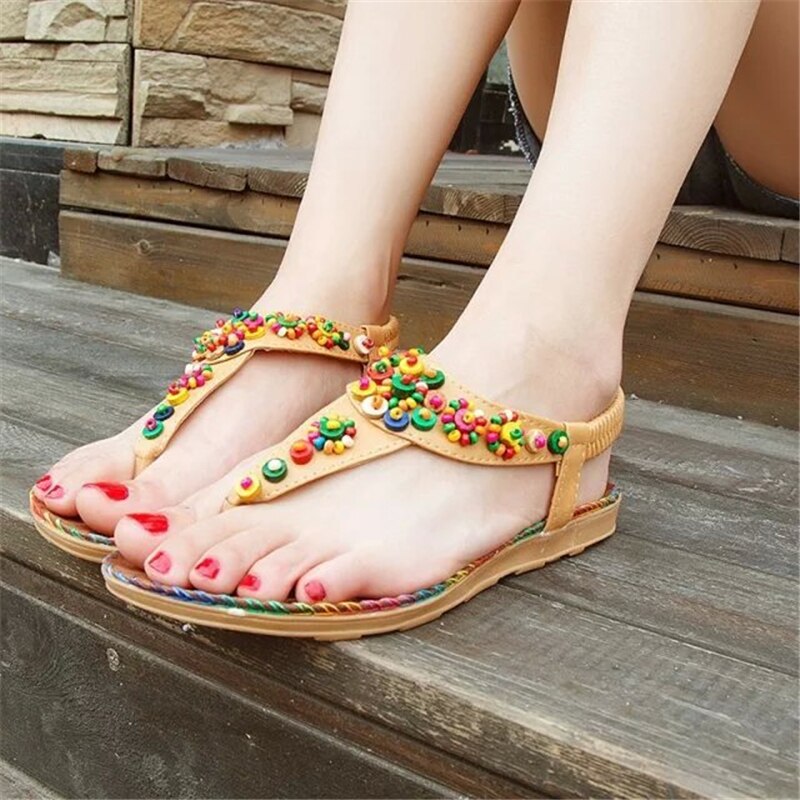 Beaded Tan Thongs Flip Flops Sandaler med perler