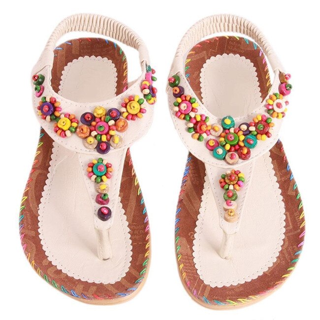 Beaded Tan Thongs Flip Flops Sandaler med perler