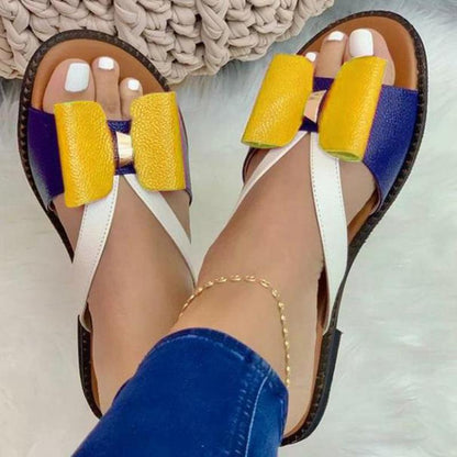 Casual Color Splicing Bow Round Sandals