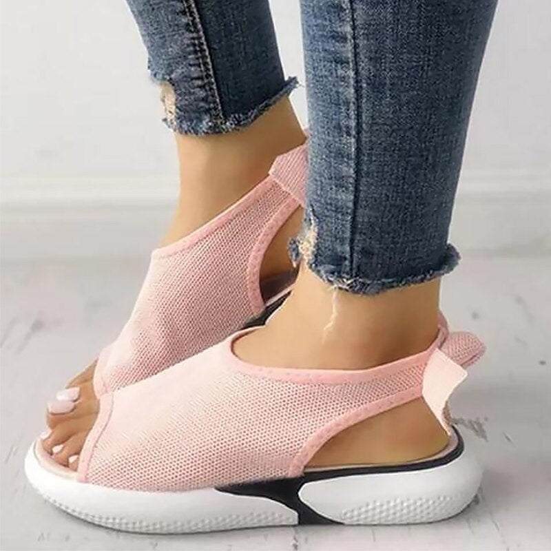 Mesh Peep Toe Chunky Sandaler Sort