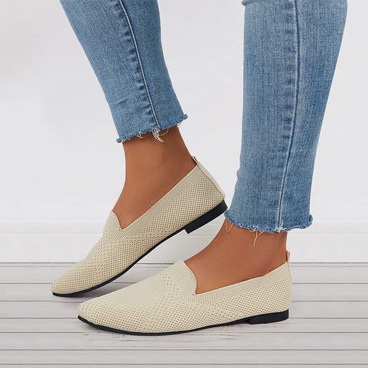 Minimalistiske flade loafers med firkantet tå til kvinder, elegante beige flade sko