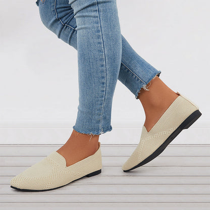 Minimalistiske flade loafers med firkantet tå til kvinder, elegante beige flade sko