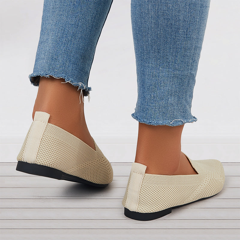 Minimalistiske flade loafers med firkantet tå til kvinder, elegante beige flade sko