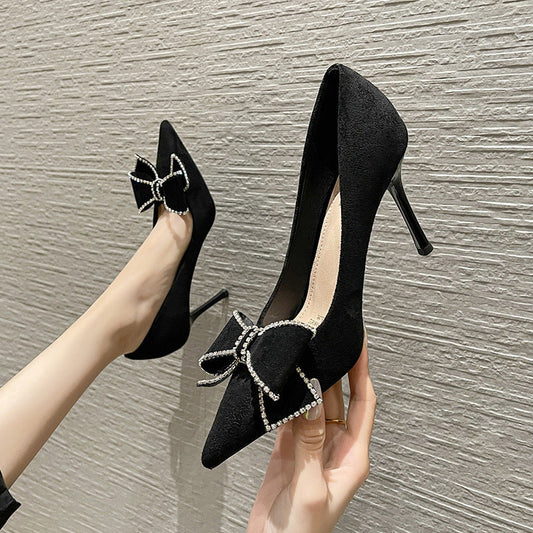 Formal Pointed Toe Rhinestone Bow Heels Stiletto