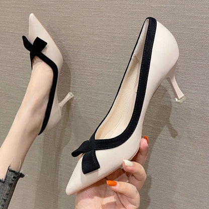 Elegant Mid Kitten Heel Women Pointy Toe Shoes Slip On Dress Date Shoes