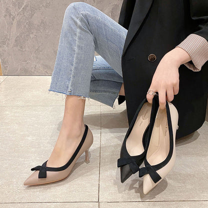 Elegant Mid Kitten Heel Women Pointy Toe Shoes Slip On Dress Date Shoes