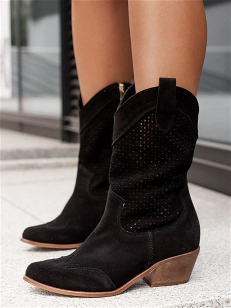 Medium Heel Burnt Suede Low Cut Women's Boots Trendy