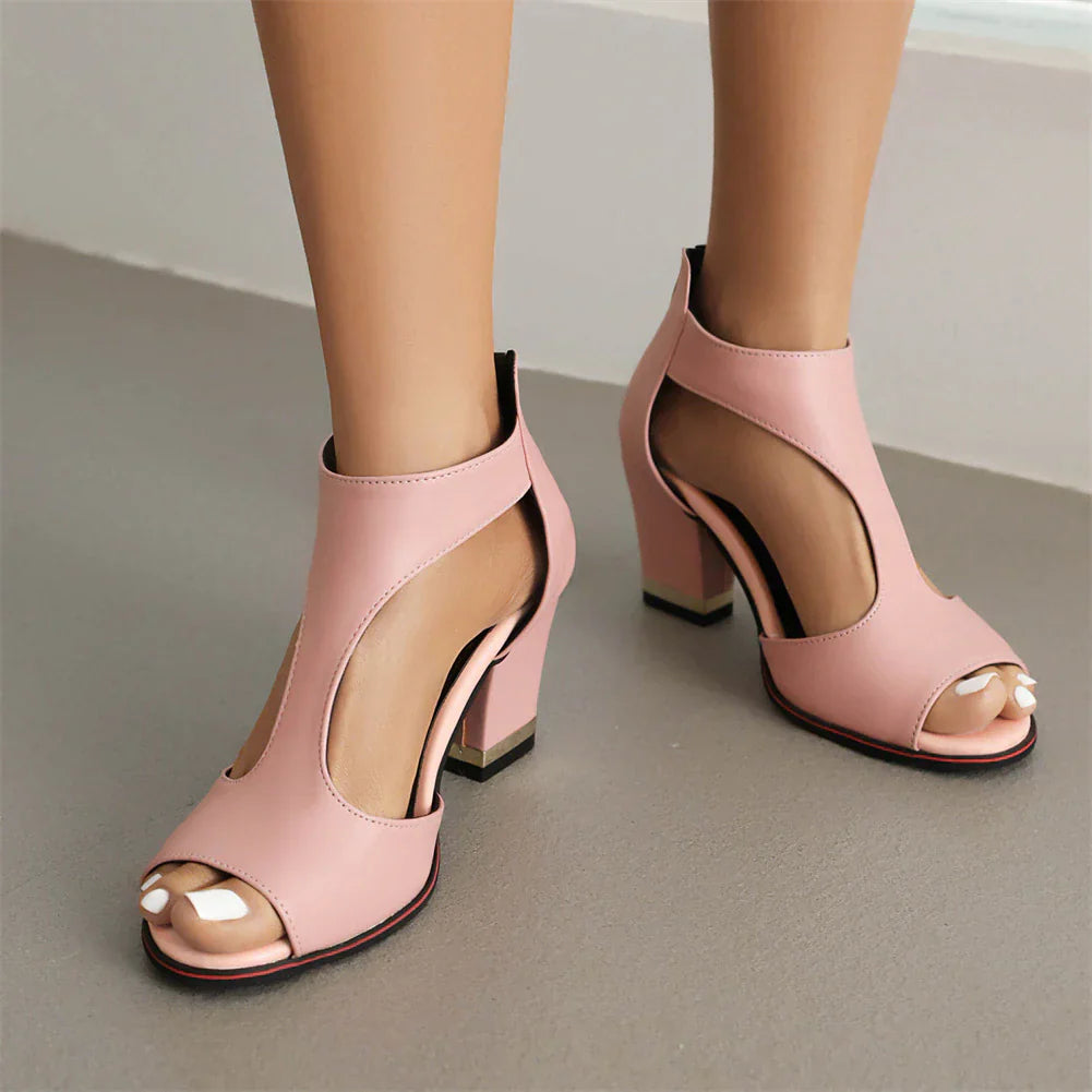 Peep Toe Cut Out Chunky Heels