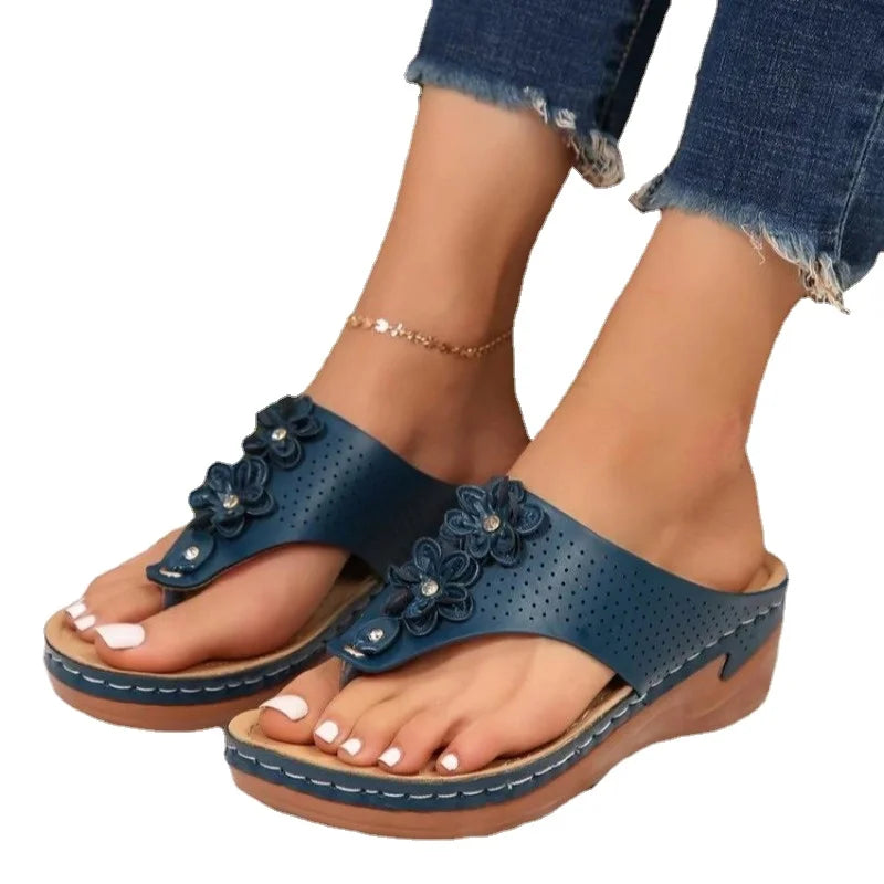 Kvinder med Arch Support Casual Summer Solid Wide Navy Sandals