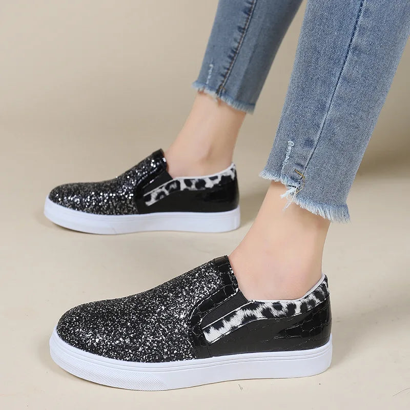 Flade loafers med glitter og pailletter