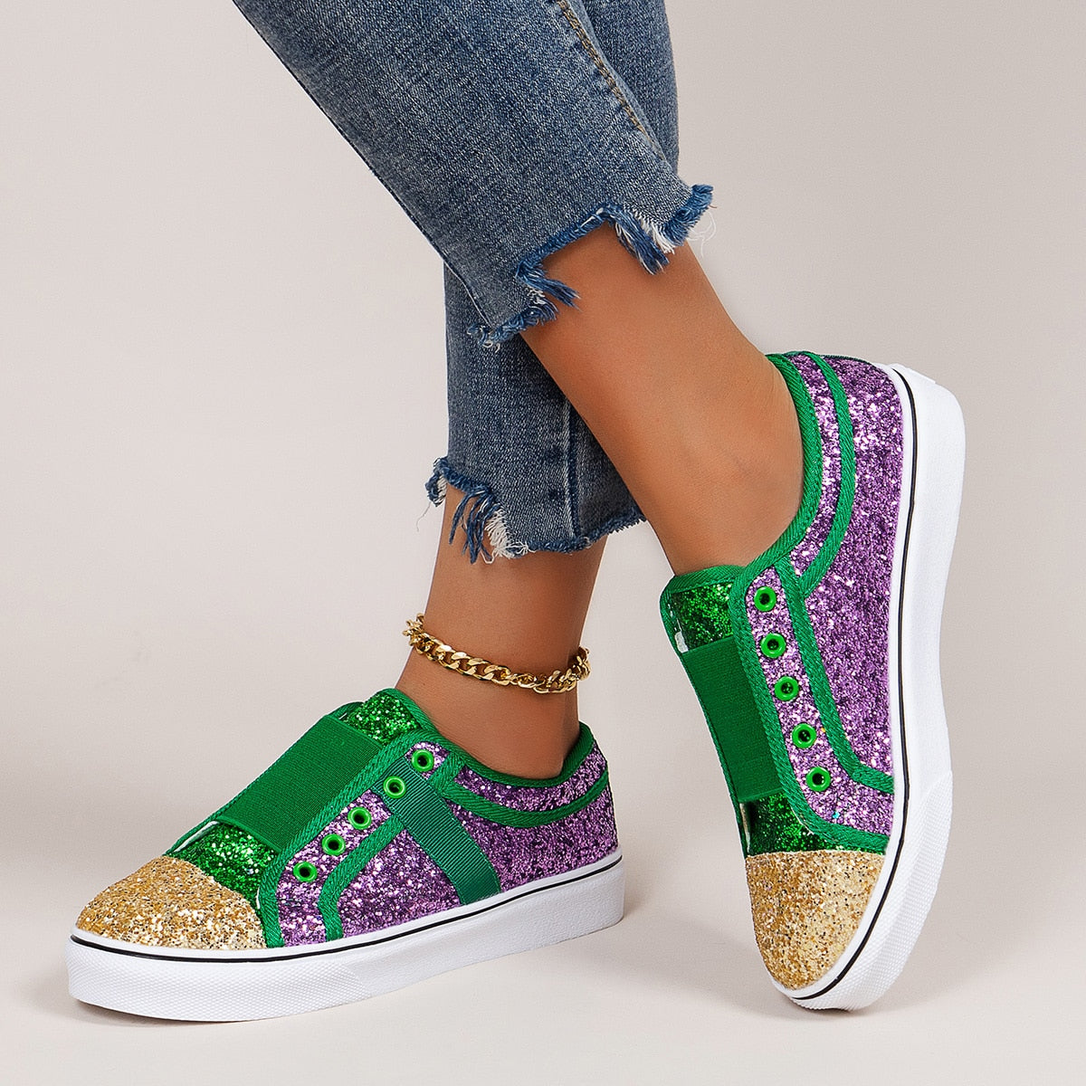 Low-top Colorblock Casual Round Toe Sequin